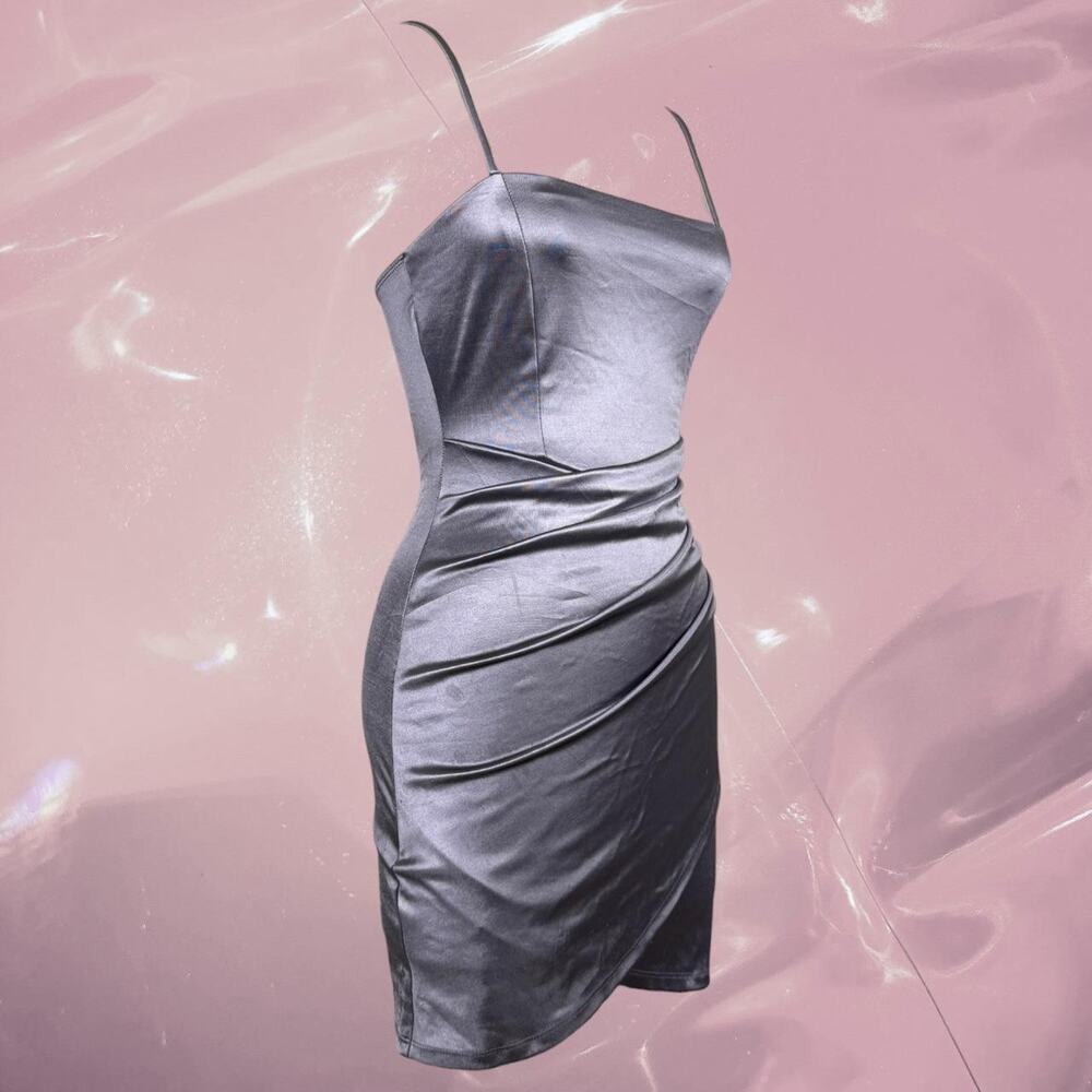 Y2K Windsor metallic purple bodycon ruched asymmetrical party mini dress